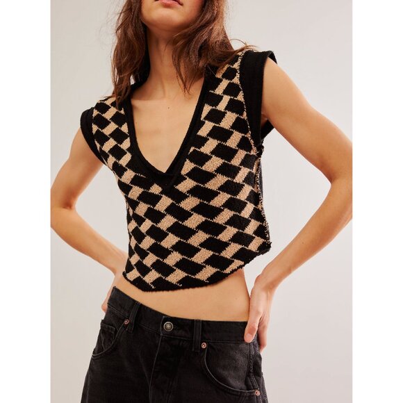 FREE PEOPLE Lola Top / Black + Tan Combo - Picture 2 of 8